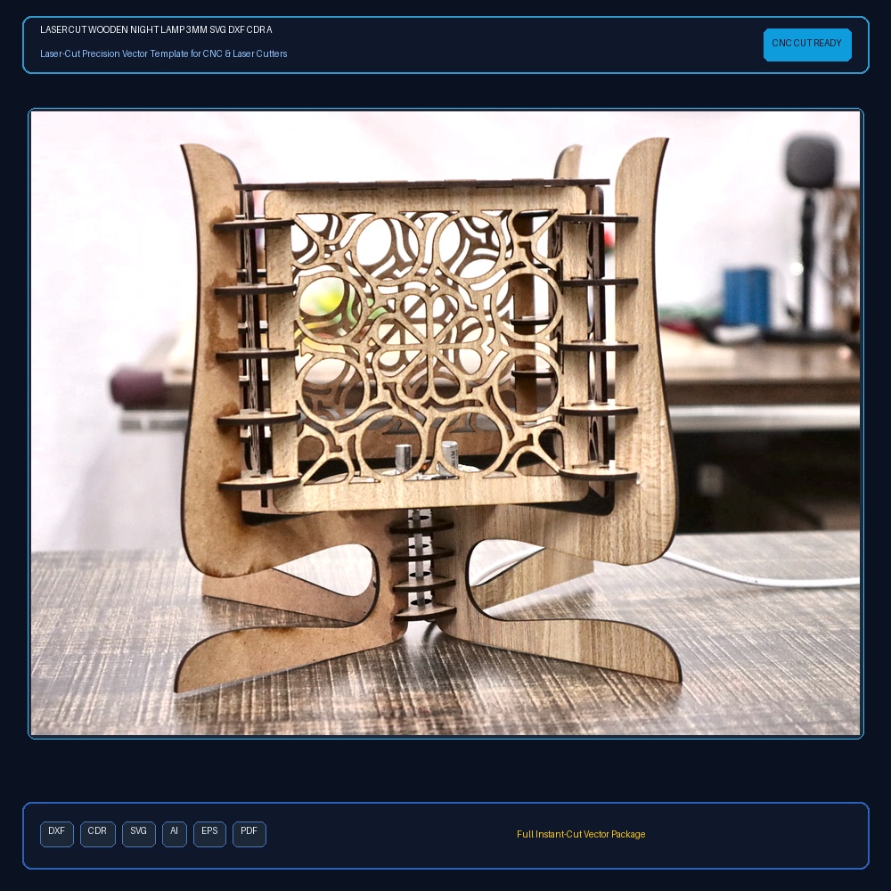 Laser Cut Wooden Night Lamp 3mm SVG DXF CDR AI PDF Free Download - 3axis.co