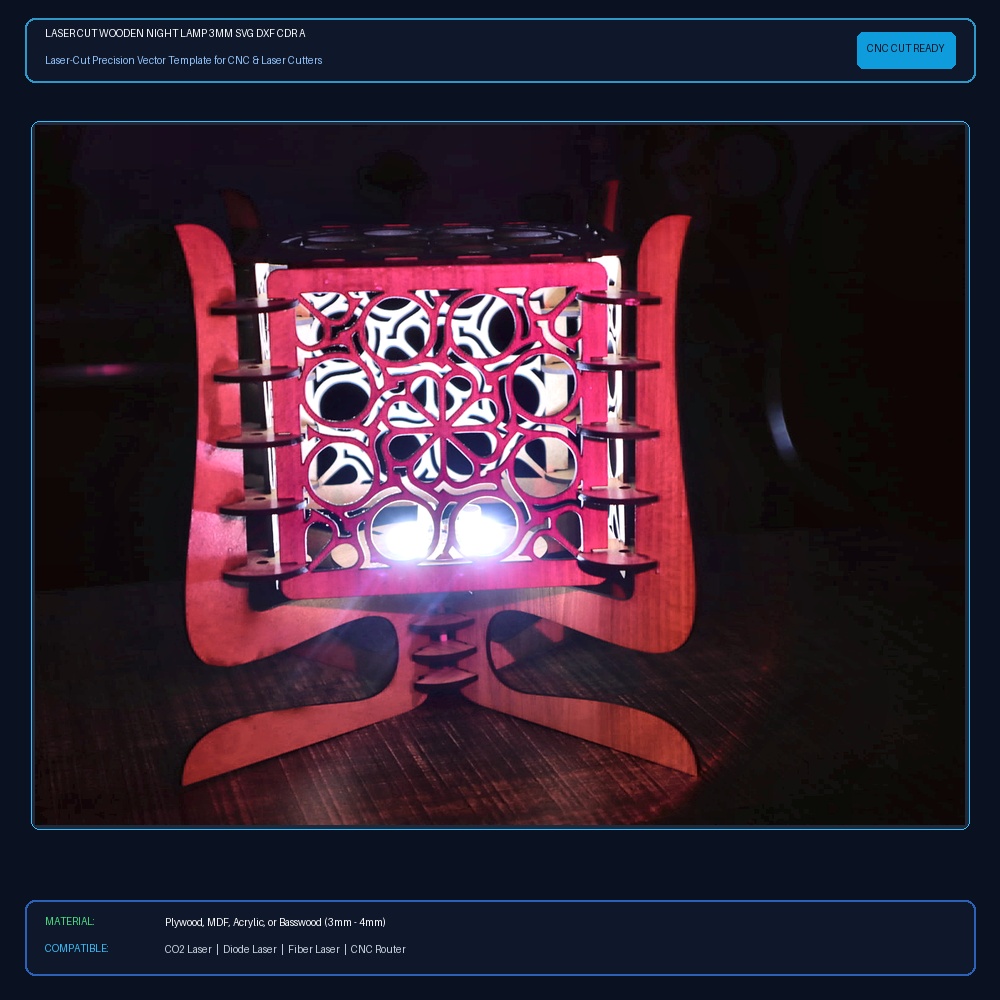 Laser Cut Wooden Night Lamp 3mm SVG DXF CDR AI PDF Free Download - 3axis.co View 2