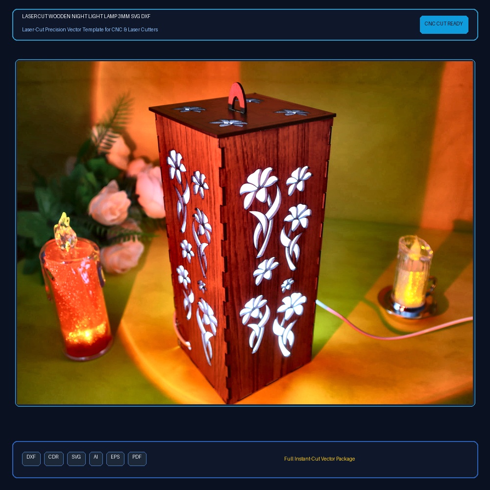 Laser Cut Wooden Night Light Lamp 3mm SVG DXF CDR AI PDF Free Download - 3axis.co