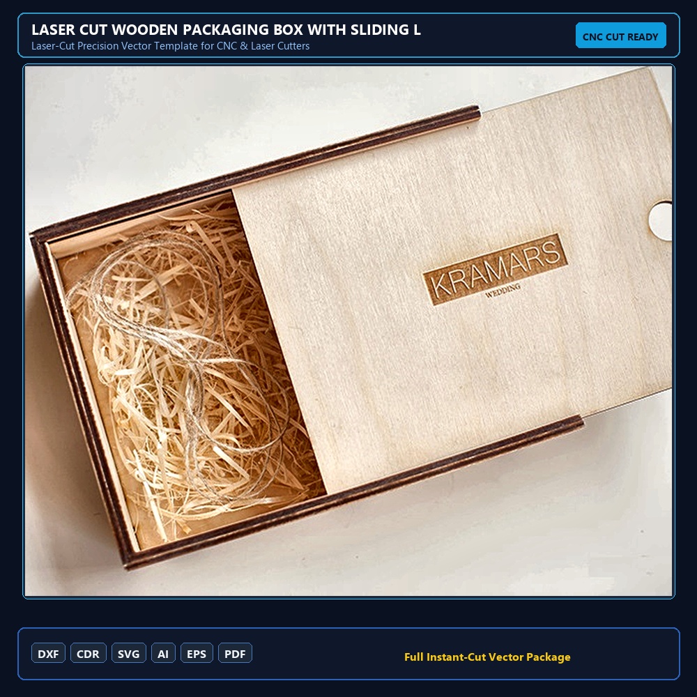 Laser Cut Wooden Packaging Box With Sliding Lid 180×180 3mm DXF File Free Download - 3axis.co