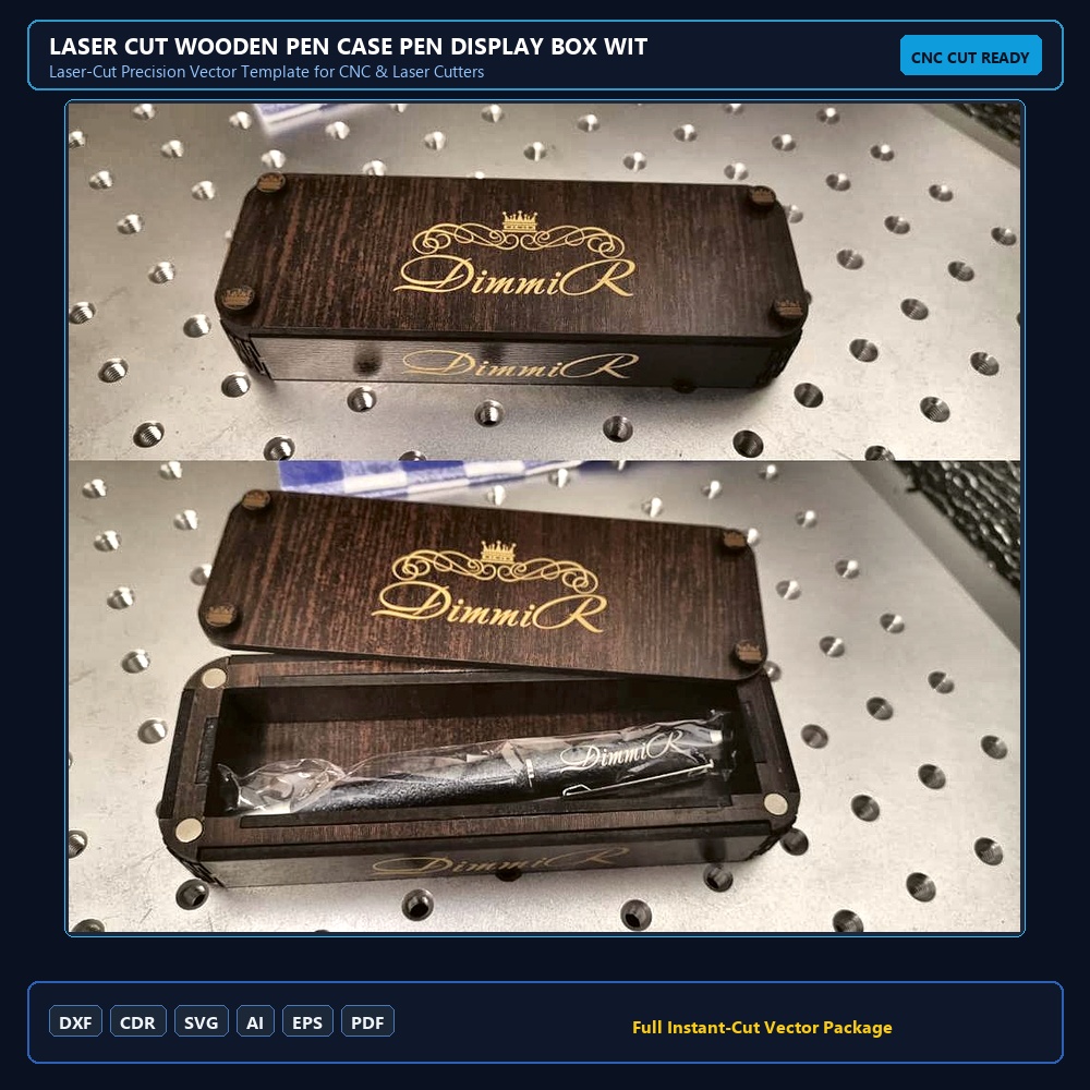 Laser Cut Wooden Pen Case Pen Display Box With Lid
