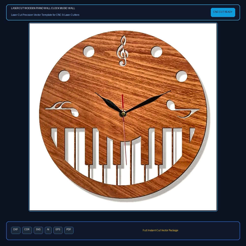 Laser Cut Wooden Piano Wall Clock Music Wall Decor