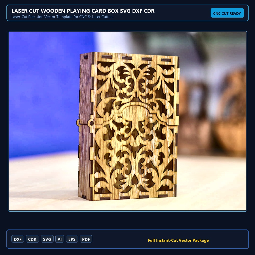 Laser Cut Wooden Playing Card Box SVG DXF CDR AI PDF Free Download - 3axis.co