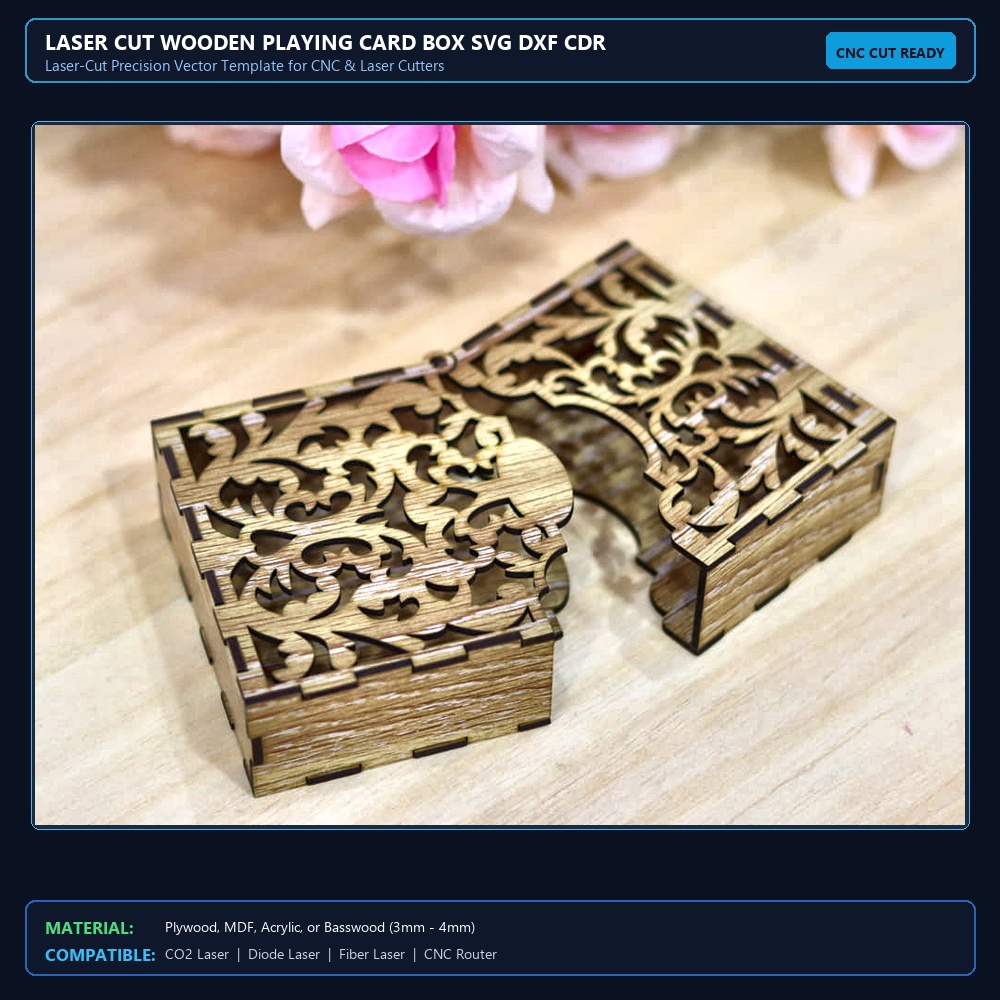 Laser Cut Wooden Playing Card Box SVG DXF CDR AI PDF Free Download - 3axis.co View 2