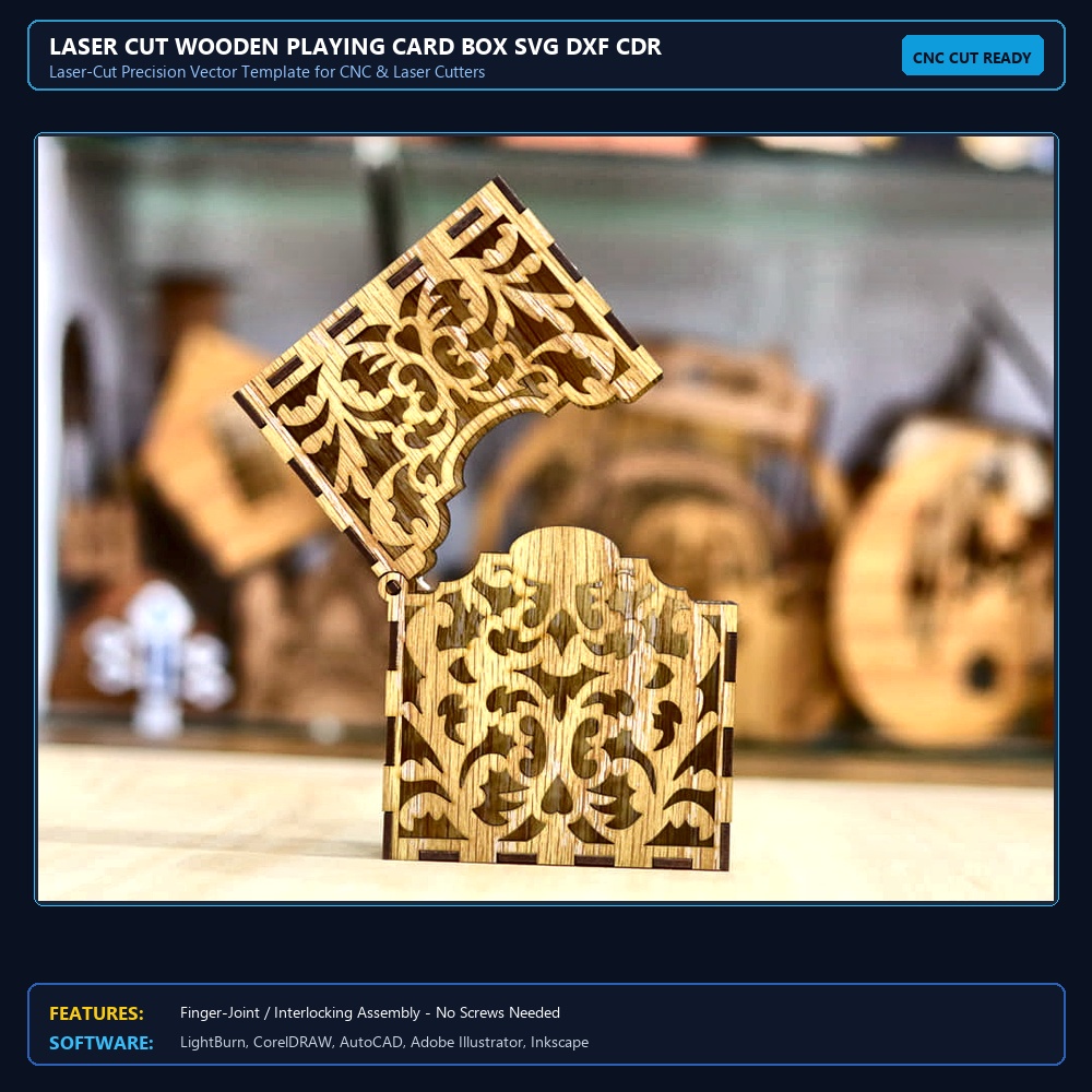 Laser Cut Wooden Playing Card Box SVG DXF CDR AI PDF Free Download - 3axis.co View 3