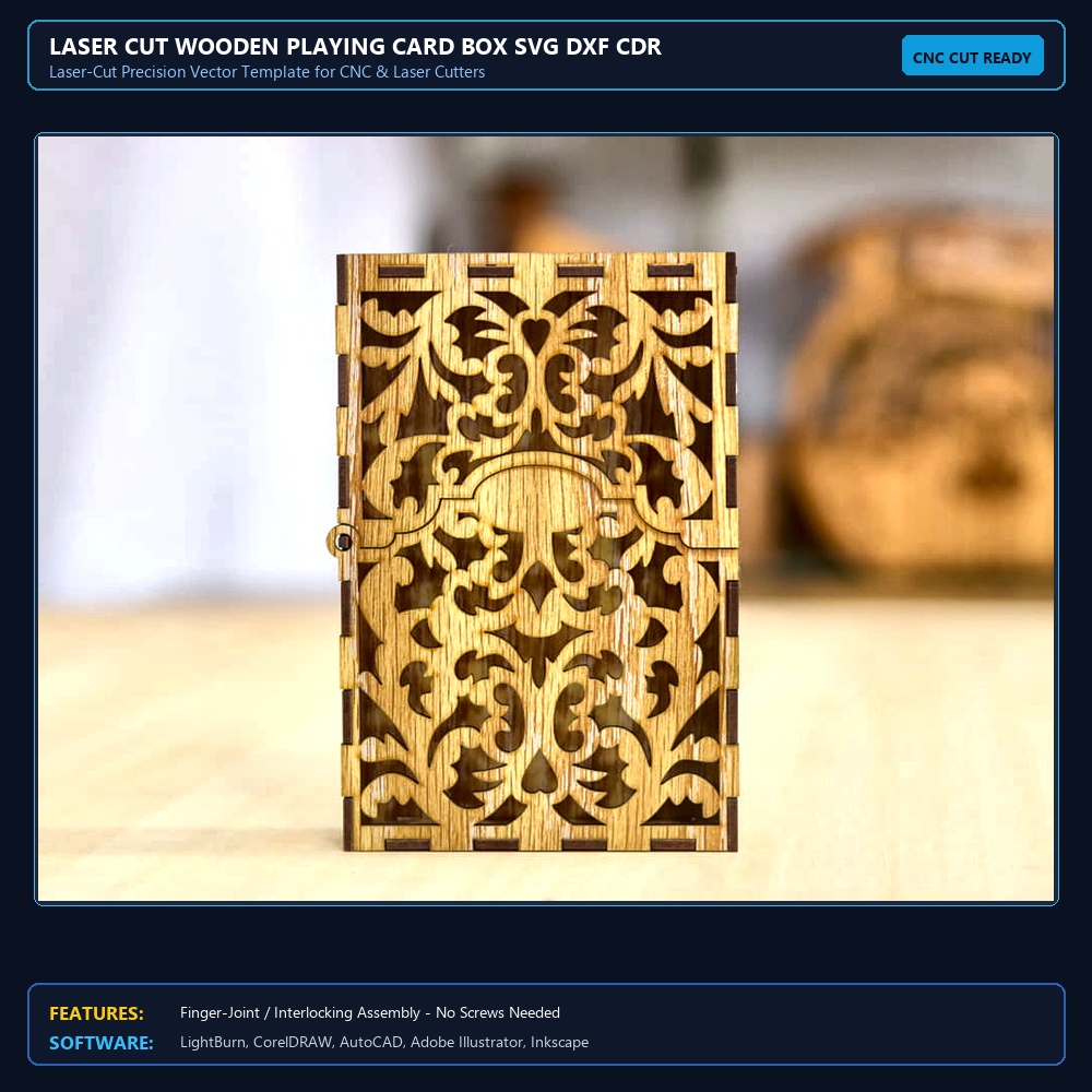 Laser Cut Wooden Playing Card Box SVG DXF CDR AI PDF Free Download - 3axis.co View 4