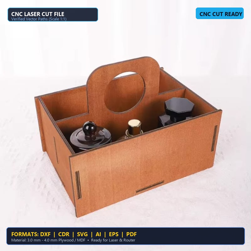 Laser Cut Wooden Portable Caddy Box With Handle - DXF, CDR, SVG