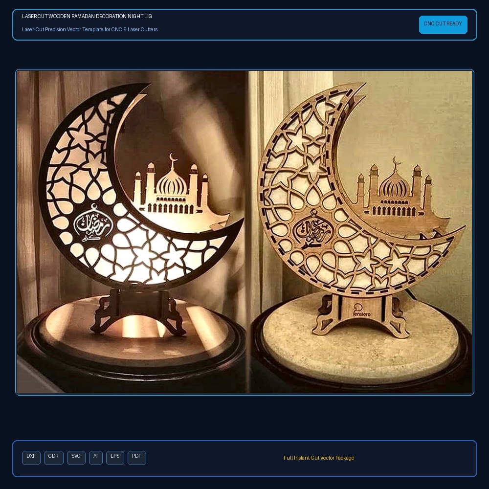 Laser Cut Wooden Ramadan Decoration Night Light Moon