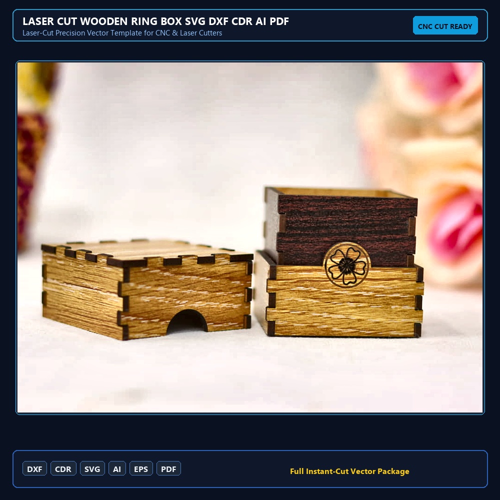 Laser Cut Wooden Ring Box SVG DXF CDR AI PDF Free Download - 3axis.co