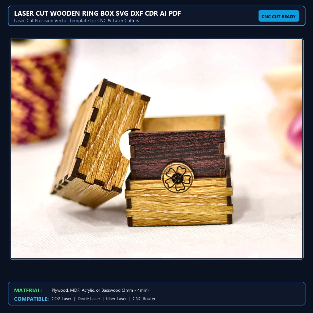 Laser Cut Wooden Ring Box SVG DXF CDR AI PDF Free Download - 3axis.co View 2