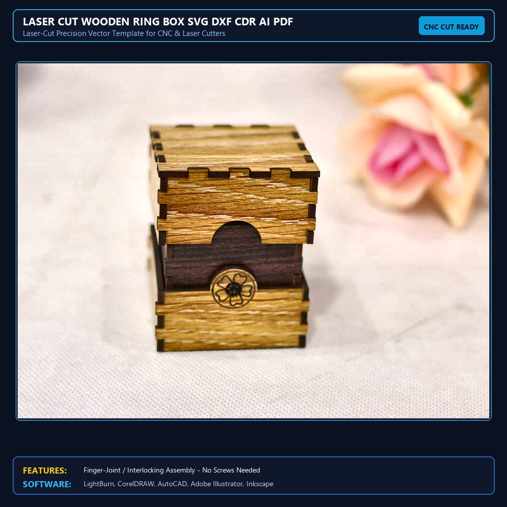 Laser Cut Wooden Ring Box SVG DXF CDR AI PDF Free Download - 3axis.co View 3