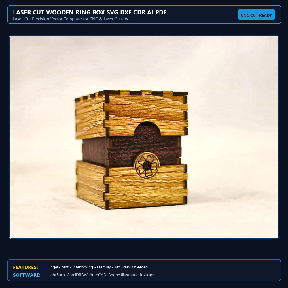 Laser Cut Wooden Ring Box SVG DXF CDR AI PDF Free Download - 3axis.co View 4