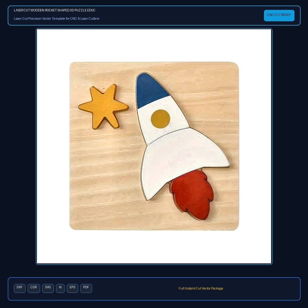 Laser Cut Wooden Rocket Shaped 3D Puzzle Educational Toddler Matching Blocks