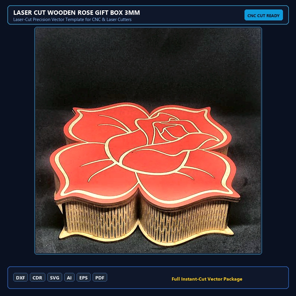 Laser Cut Wooden Rose Gift Box 3mm