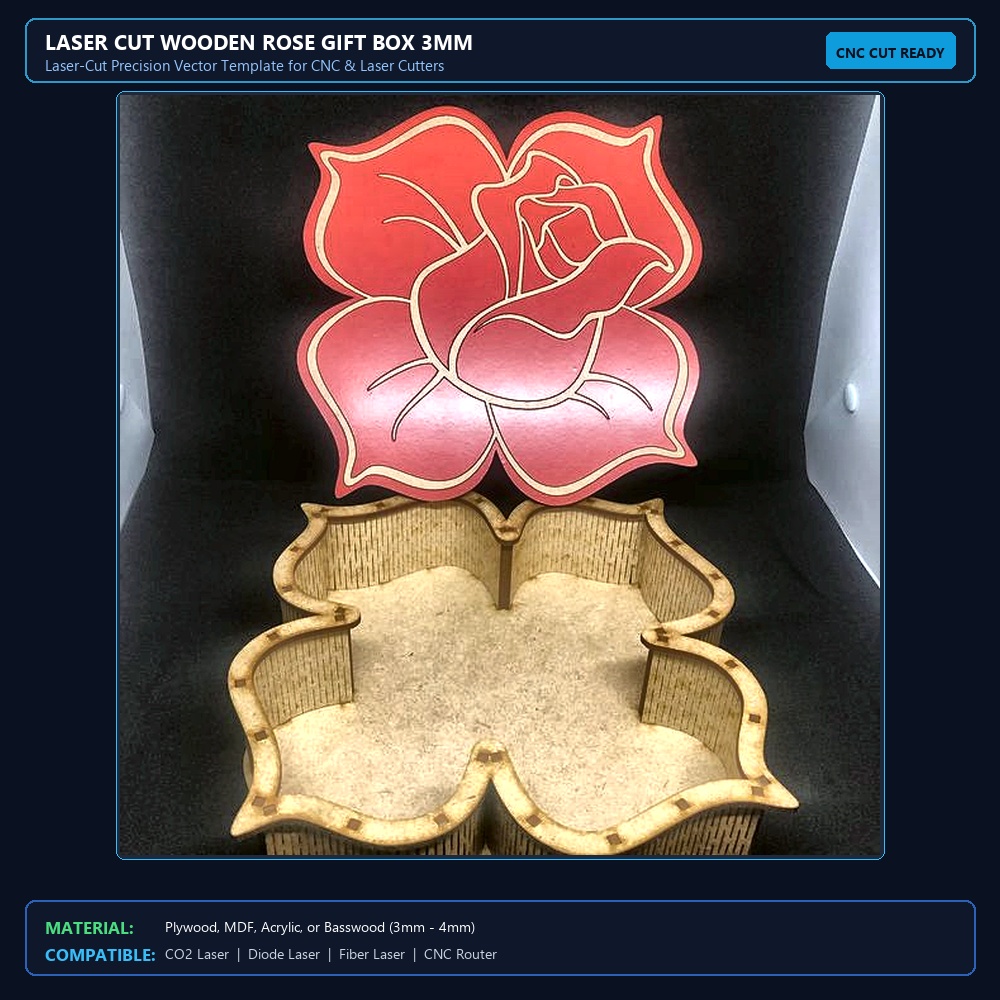 Laser Cut Wooden Rose Gift Box 3mm View 2
