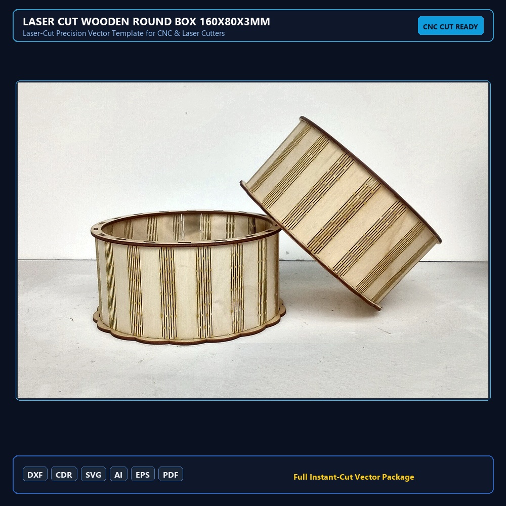 Laser Cut Wooden Round Box 160x80x3mm