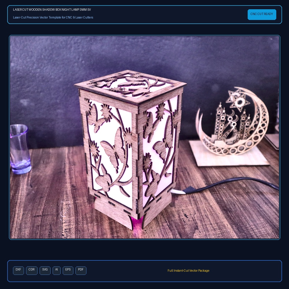 Laser Cut Wooden Shadow Box Night Lamp 3mm SVG DXF CDR AI PDF Free Download - 3axis.co