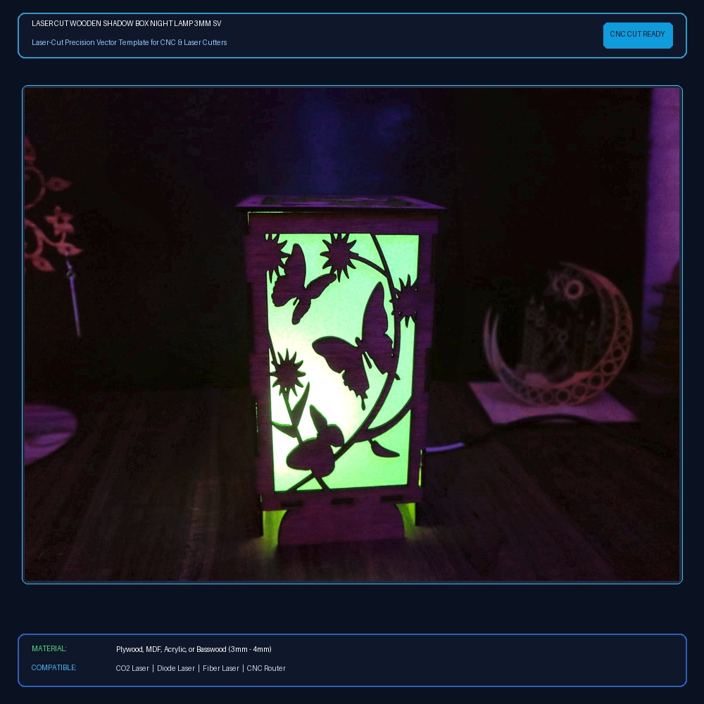 Laser Cut Wooden Shadow Box Night Lamp 3mm SVG DXF CDR AI PDF Free Download - 3axis.co View 2