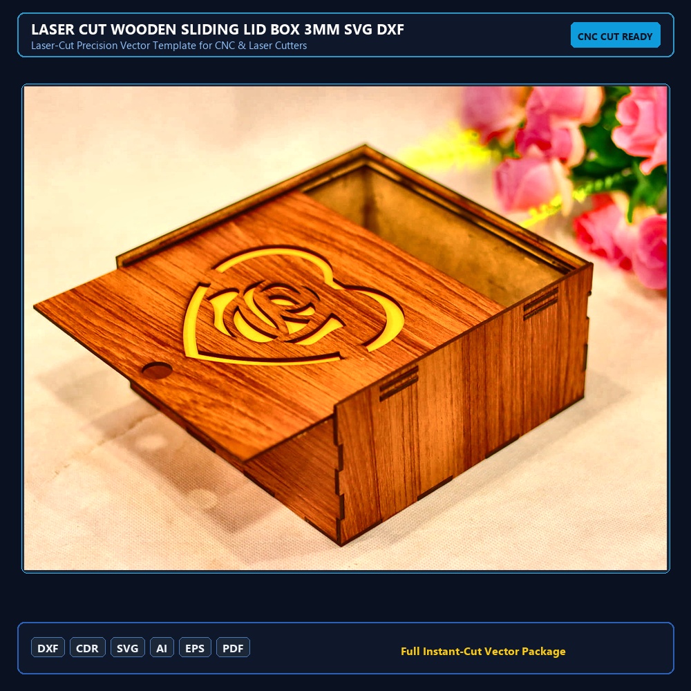 Laser Cut Wooden Sliding Lid Box 3mm SVG DXF CDR AI PDF Free Download - 3axis.co