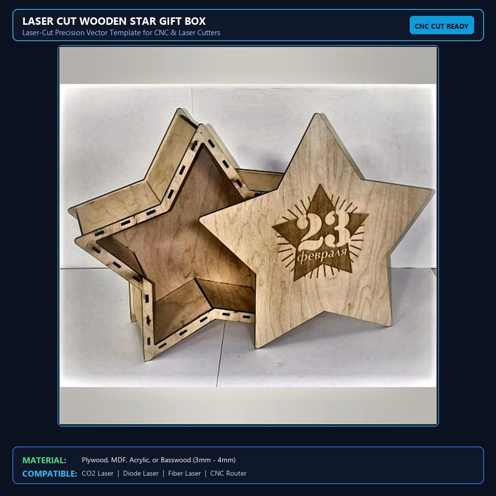 Laser Cut Wooden Star Gift Box View 2