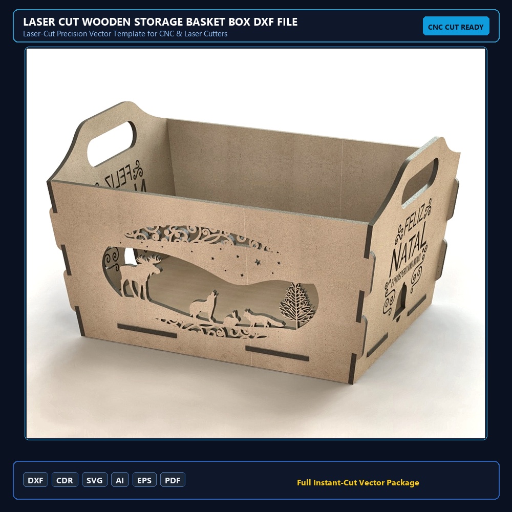 Laser Cut Wooden Storage Basket Box DXF File Free Download - 3axis.co