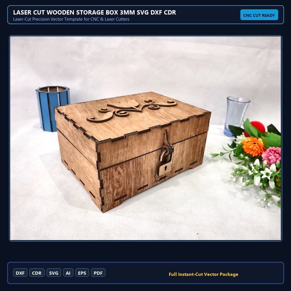 Laser Cut Wooden Storage Box 3mm SVG DXF CDR AI PDF Free Download - 3axis.co