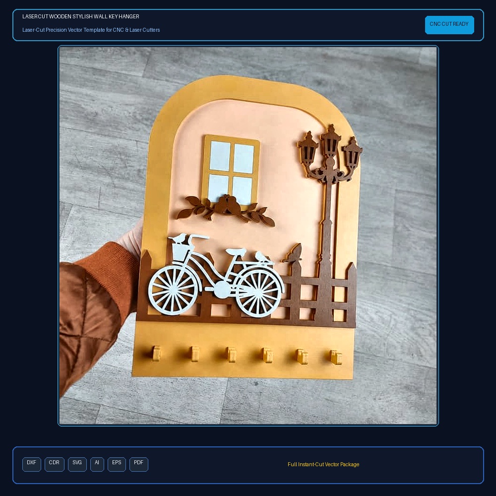 Laser Cut Wooden Stylish Wall Key Hanger