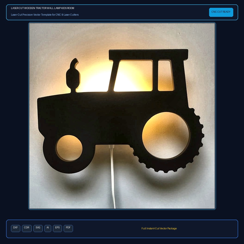 Laser Cut Wooden Tractor Wall Lamp Kids Room Decor - laser-cut wood tractor wall lamp dxf