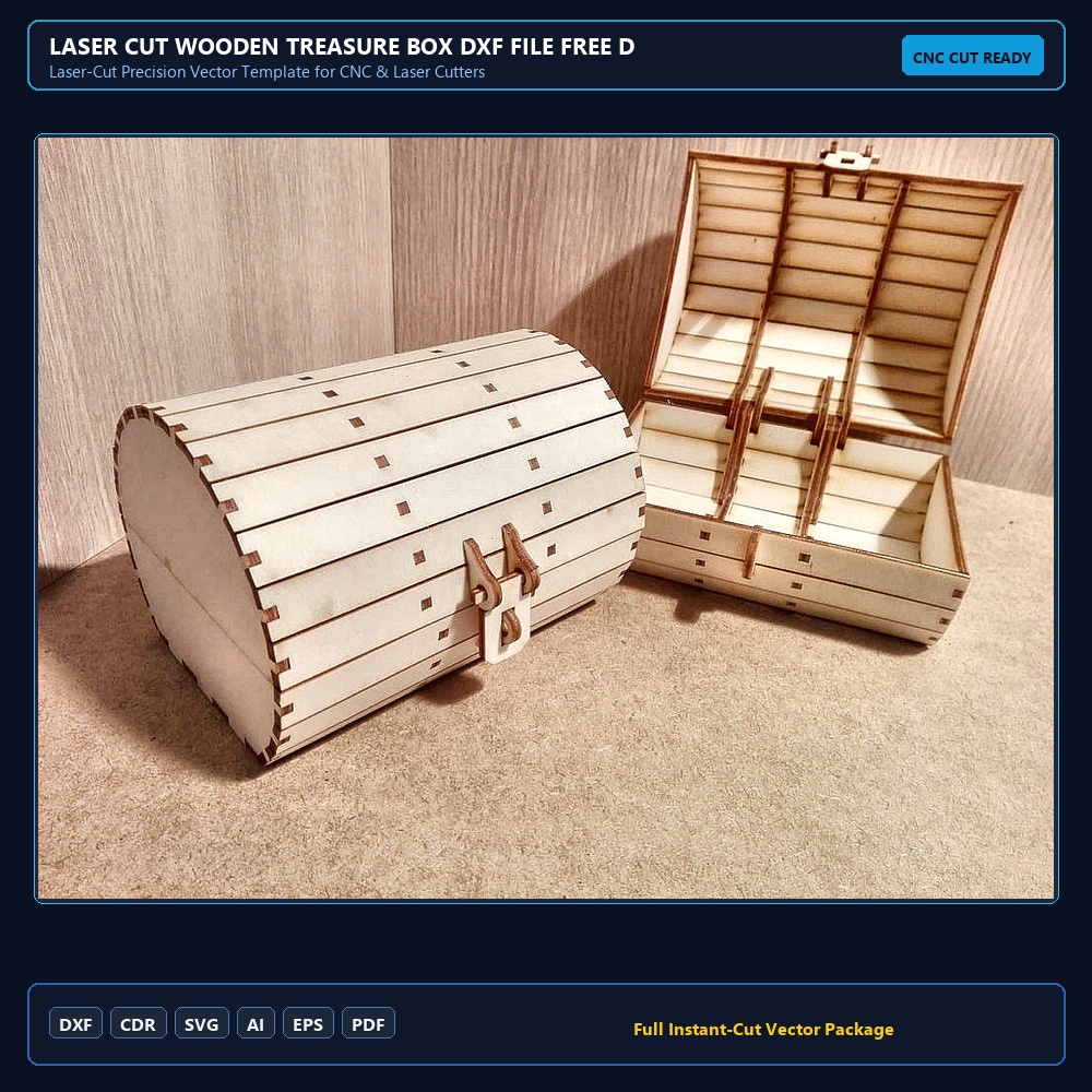 Laser Cut Wooden Treasure Box DXF File Free Download - 3axis.co