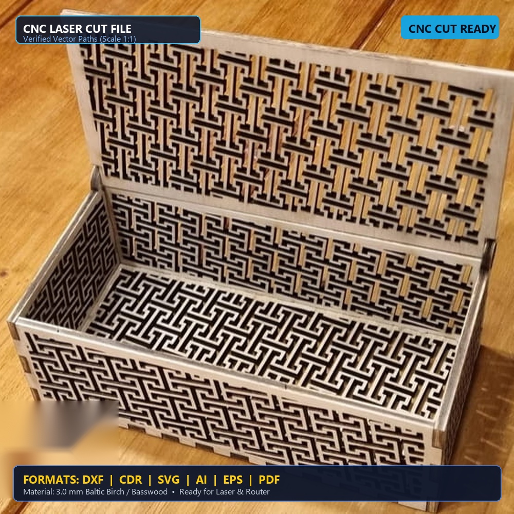 Laser Cut Japanese Wagara Pattern Wooden Box - DXF, CDR, SVG