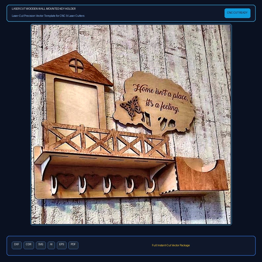Laser Cut Wooden Wall Mounted Key Holder