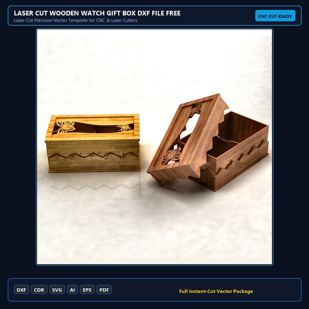 Laser Cut Wooden Watch Gift Box DXF File Free Download - 3axis.co
