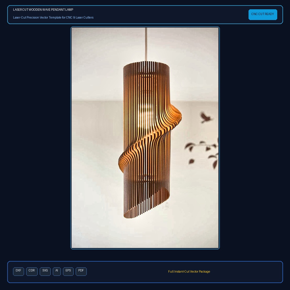 Laser Cut Wooden Wave Pendant Lamp