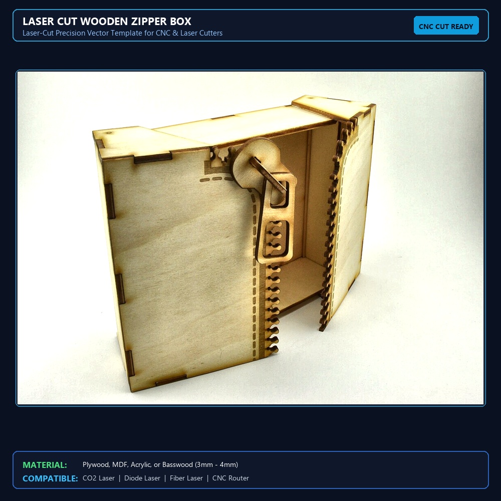 Laser Cut Wooden Zipper Box View 2