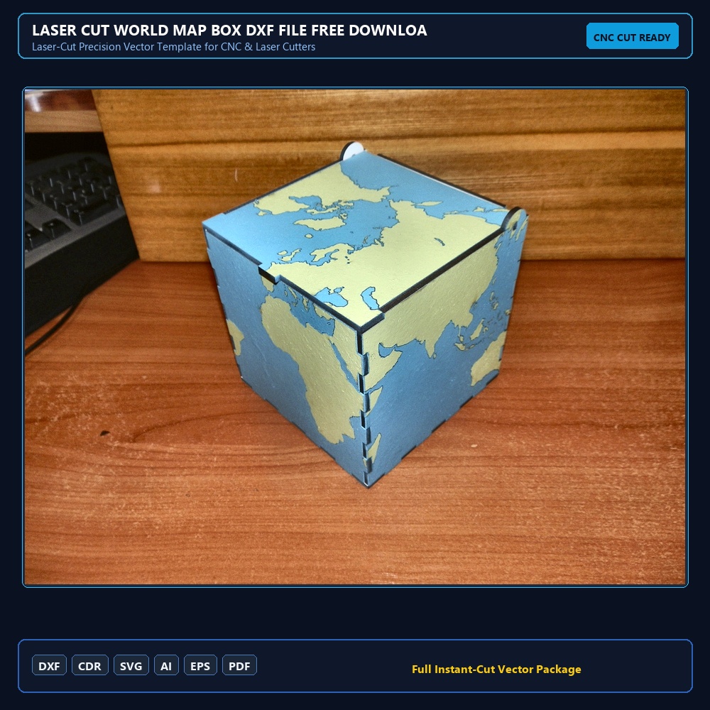 Laser Cut World Map Box DXF File Free Download - 3axis.co