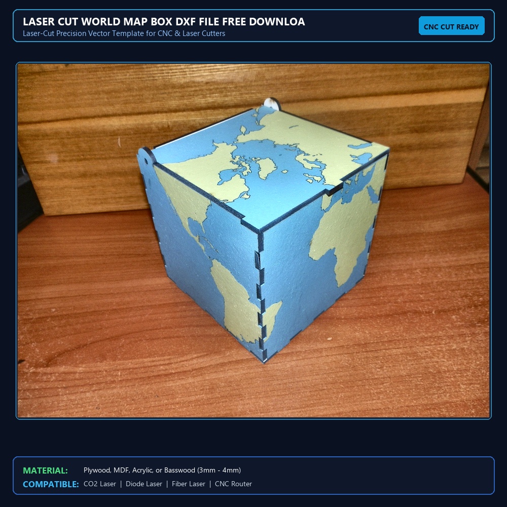 Laser Cut World Map Box DXF File Free Download - 3axis.co View 2