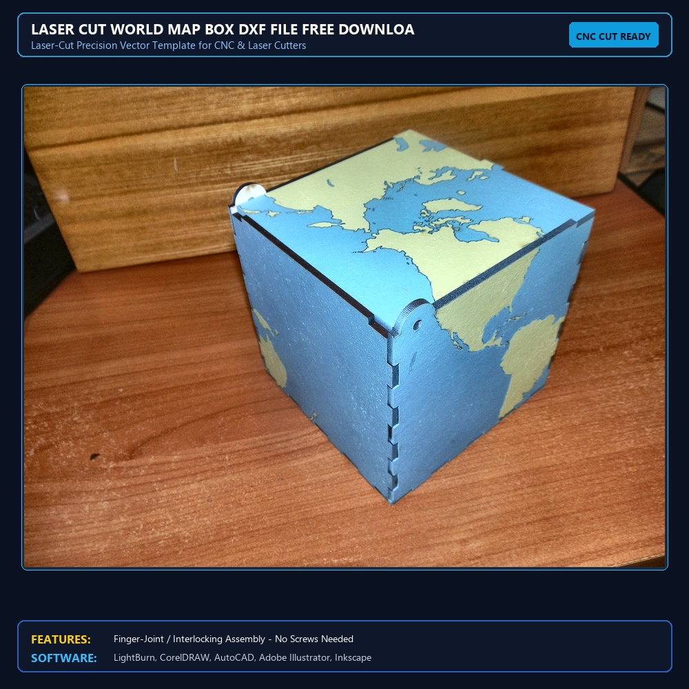 Laser Cut World Map Box DXF File Free Download - 3axis.co View 3