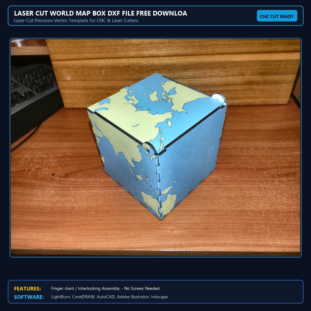 Laser Cut World Map Box DXF File Free Download - 3axis.co View 4