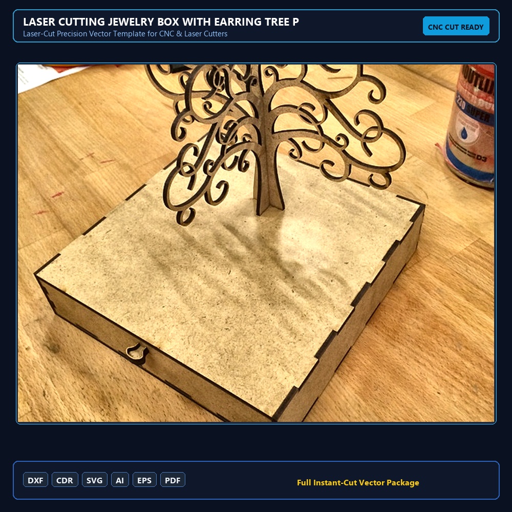 Laser Cutting Jewelry box with earring tree PDF File Free Download - 3axis.co
