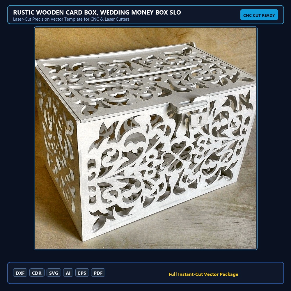 Rustic Wooden Card Box, Wedding Money Box Slot