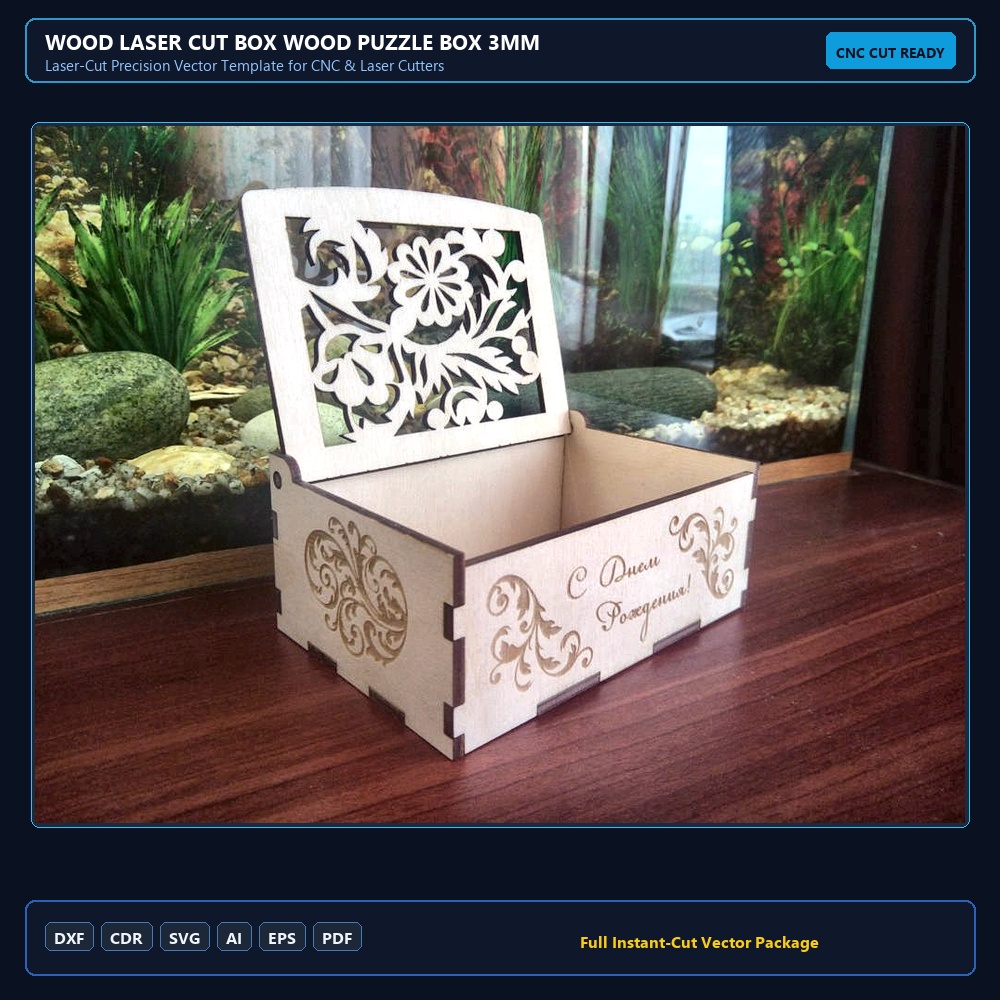 Wood Laser Cut Box Wood Puzzle Box 3mm