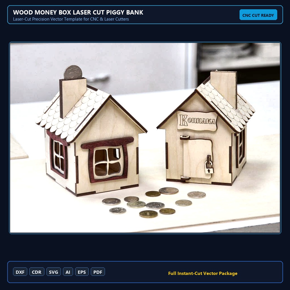 Wood Money Box Laser Cut Piggy Bank