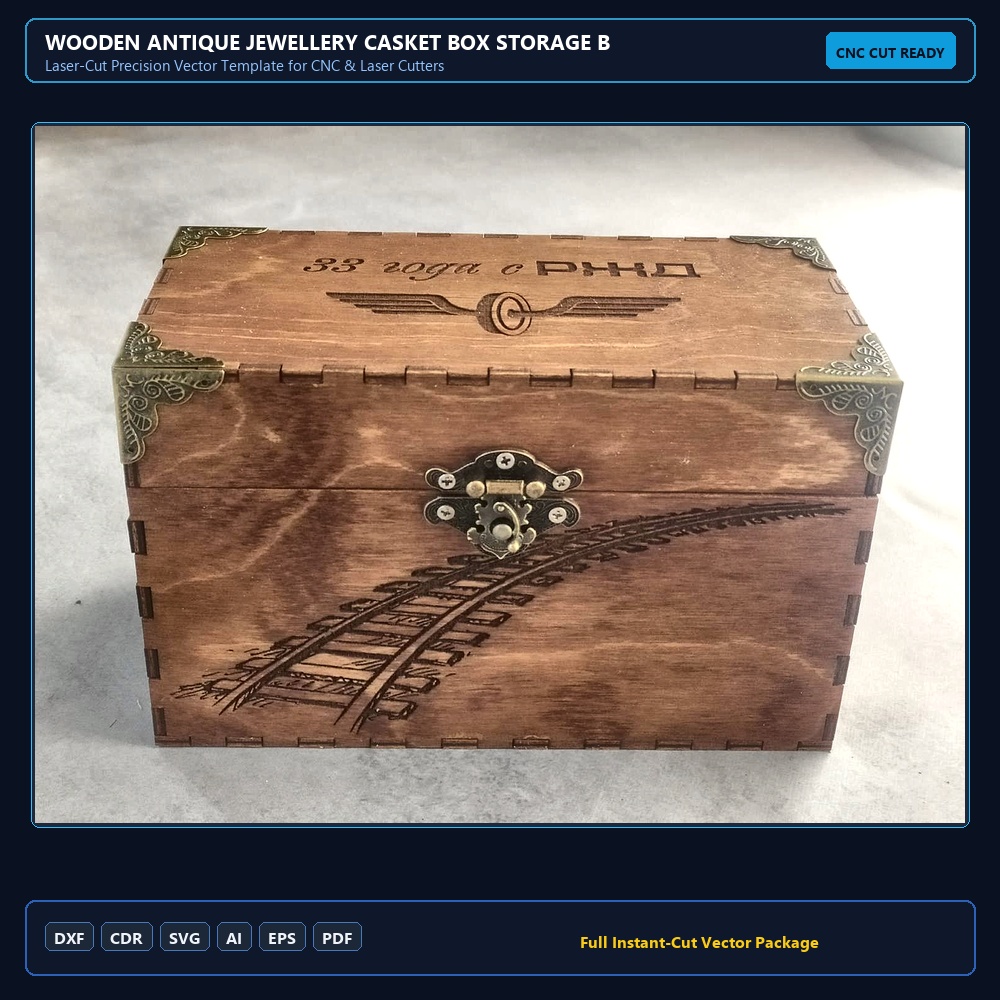 Wooden Antique Jewellery Casket Box Storage Box Laser Cut Engraving Template