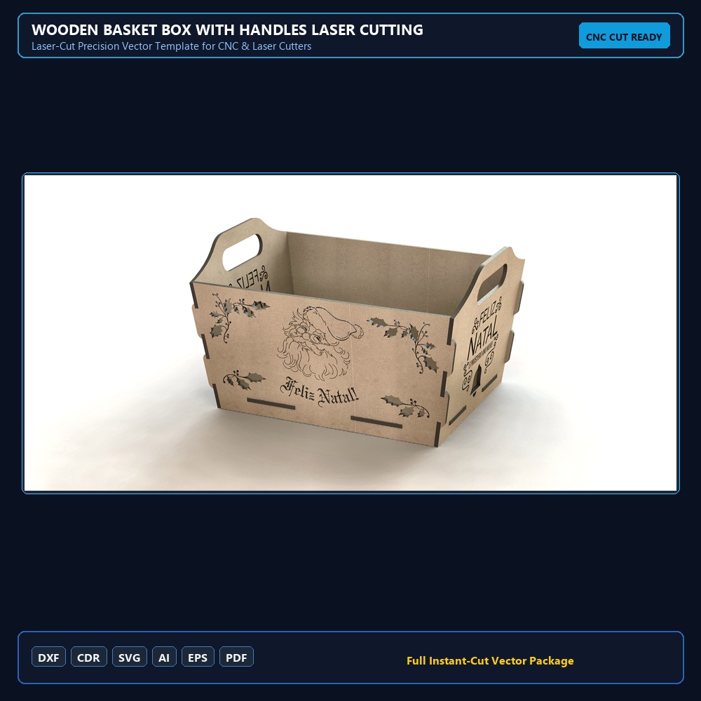 Wooden Basket Box With Handles Laser Cutting Template