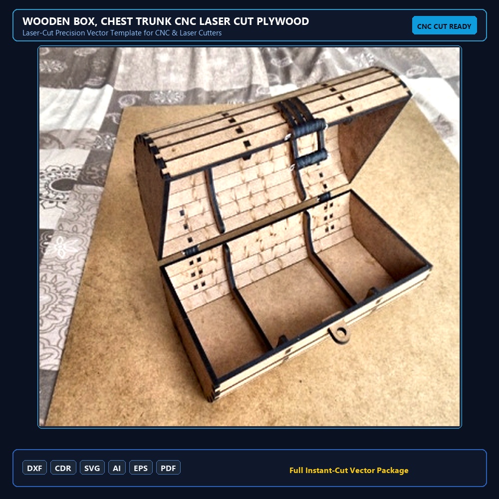 Wooden Box, Chest Trunk CNC Laser Cut Plywood PDF File Free Download - 3axis.co