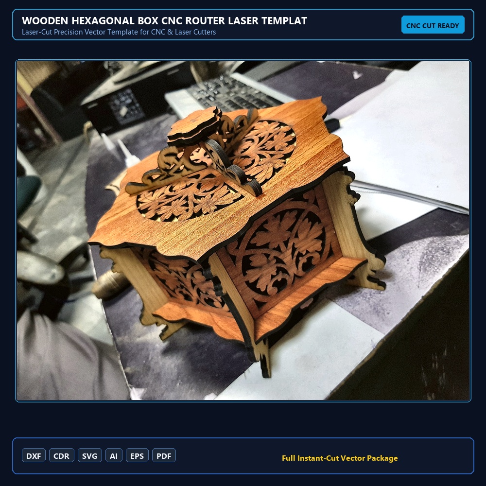 Wooden Hexagonal Box CNC Router Laser Template PDF File Free Download - 3axis.co