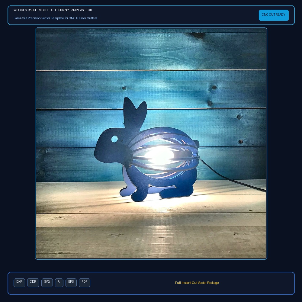 Wooden Rabbit Night Light Bunny Lamp Laser Cutting Template