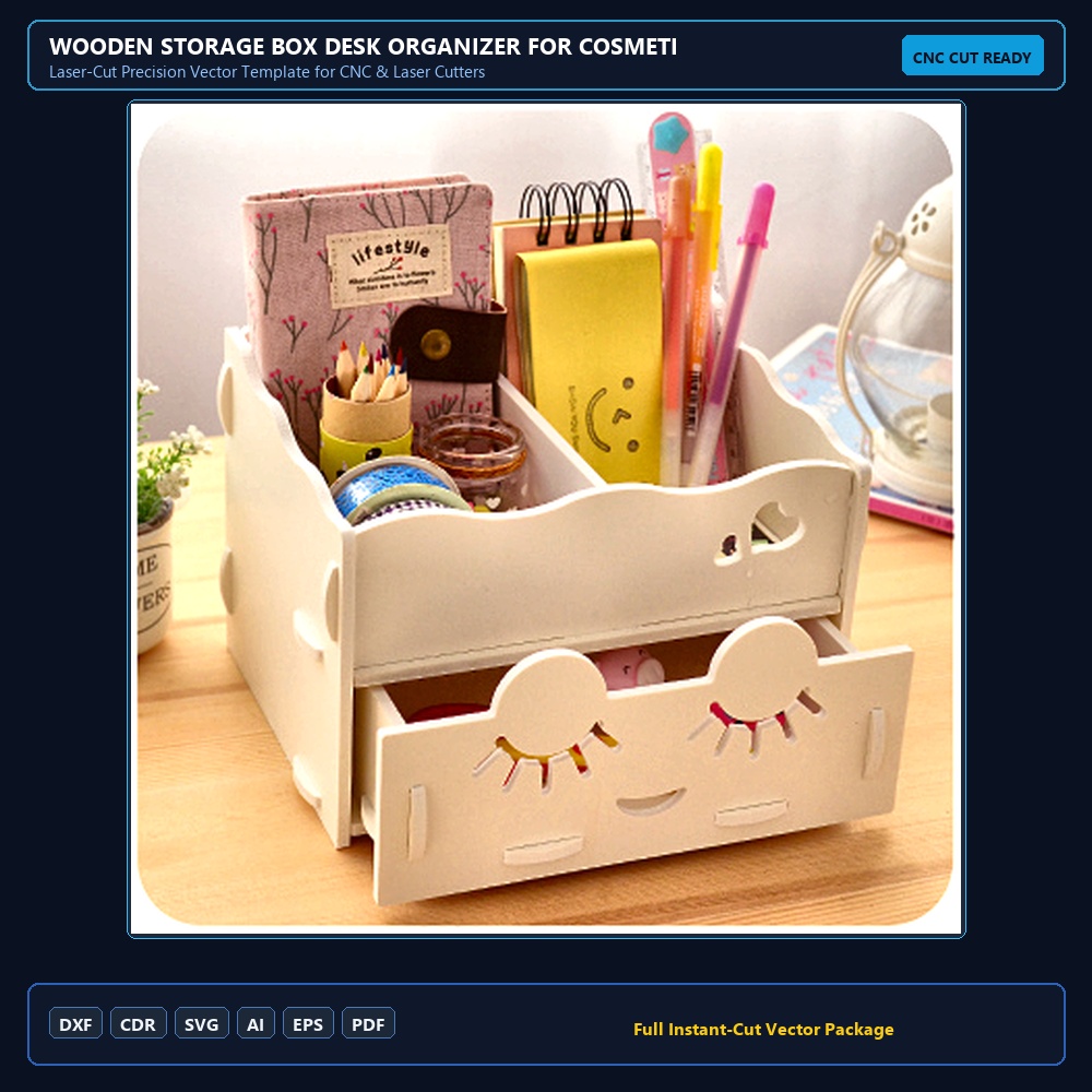 Wooden Storage Box Desk Organizer for Cosmetics