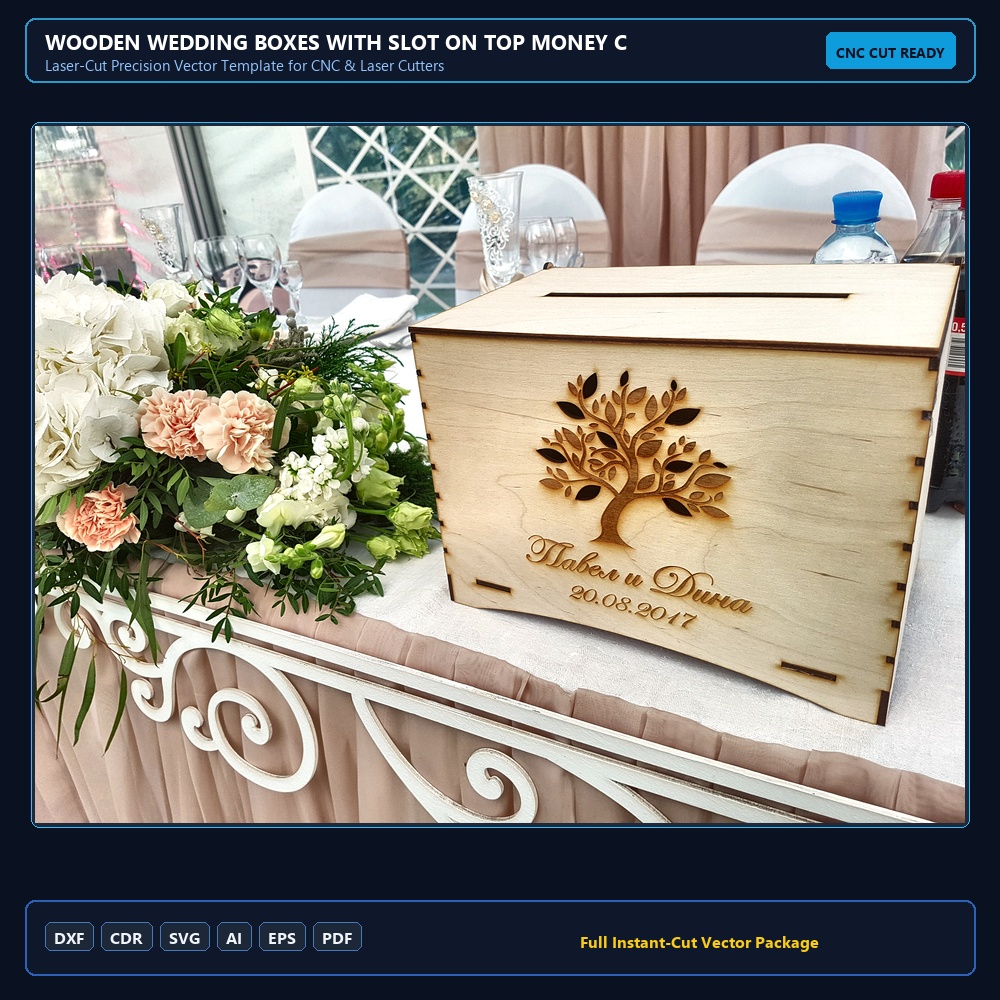 Wooden Wedding Boxes With Slot on Top Money Card Storage